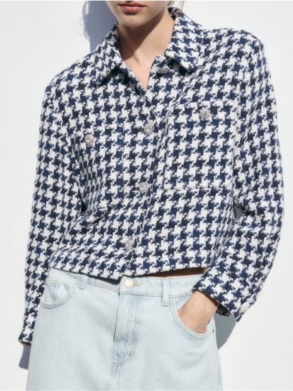 Zara Royal Blue and White Tweed Blazer
